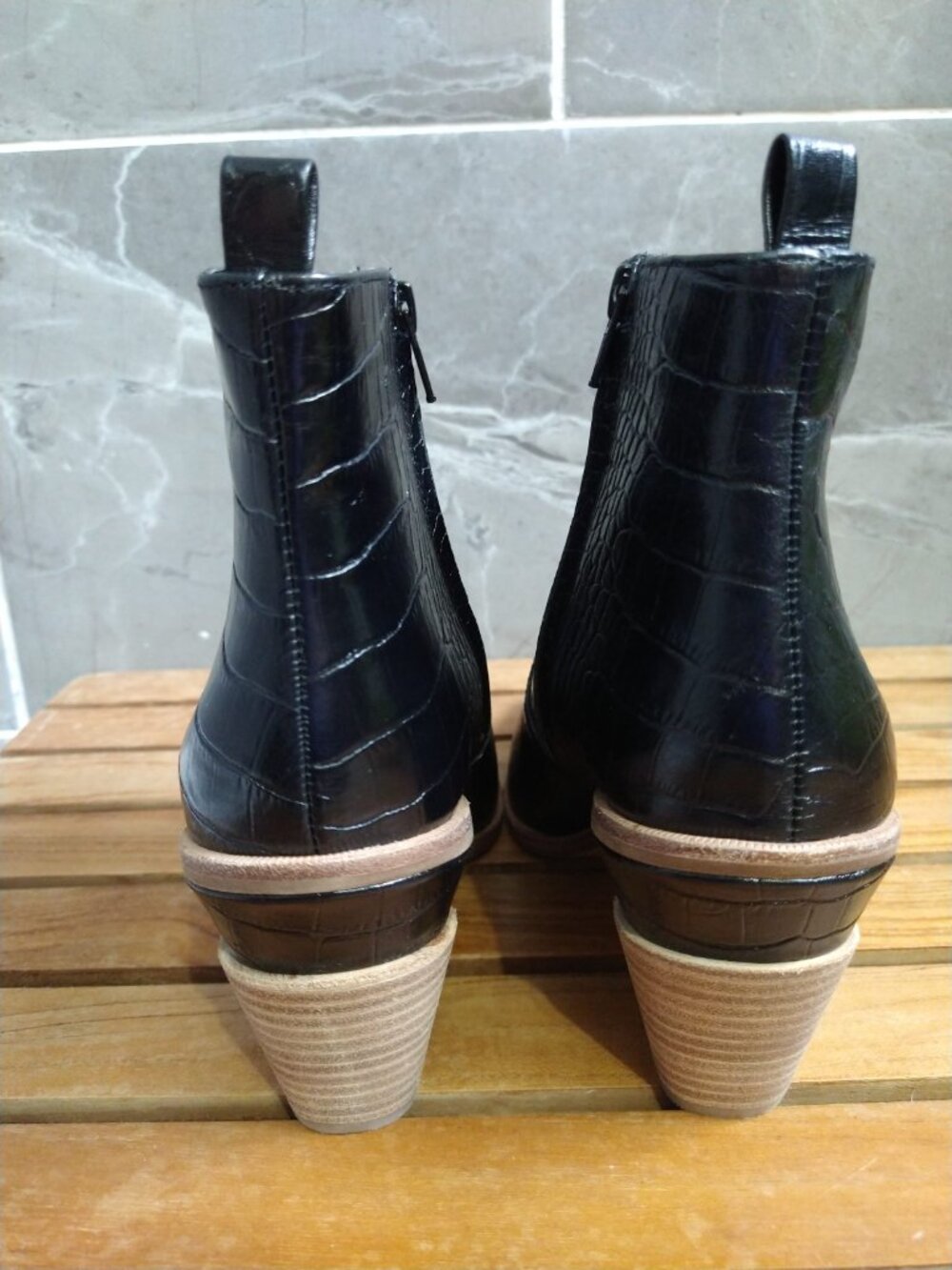 Gianni Bini "Maelyie" Croc-Embossed Western Ankle Booties in Black (Size 10M) - Picture 4 of 10